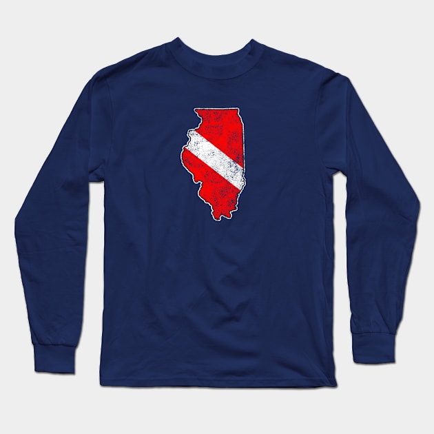 Illinois Dive Flag Scuba Diving State Map Dive Flag Distressed Long Sleeve T-Shirt by TeeCreations